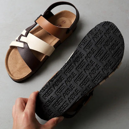 Eveloria Damen Sandalen Klassisch Leder Braun