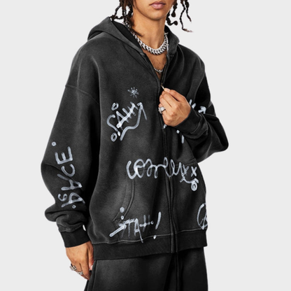 Damen Hoodie Oversize Graffiti Print Y2K Stil