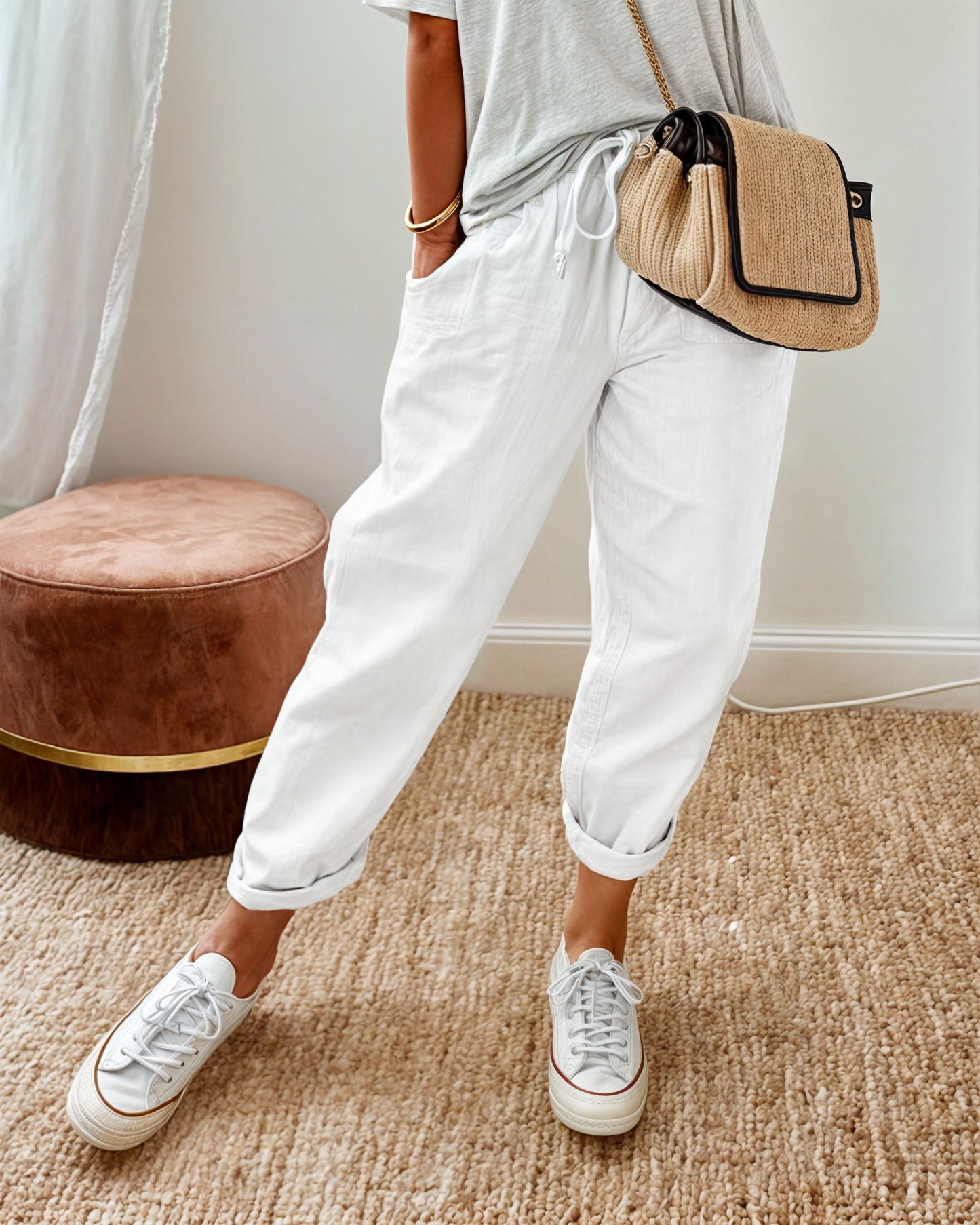 Damen Sommerhose Kordelzug Leicht mit Taschen