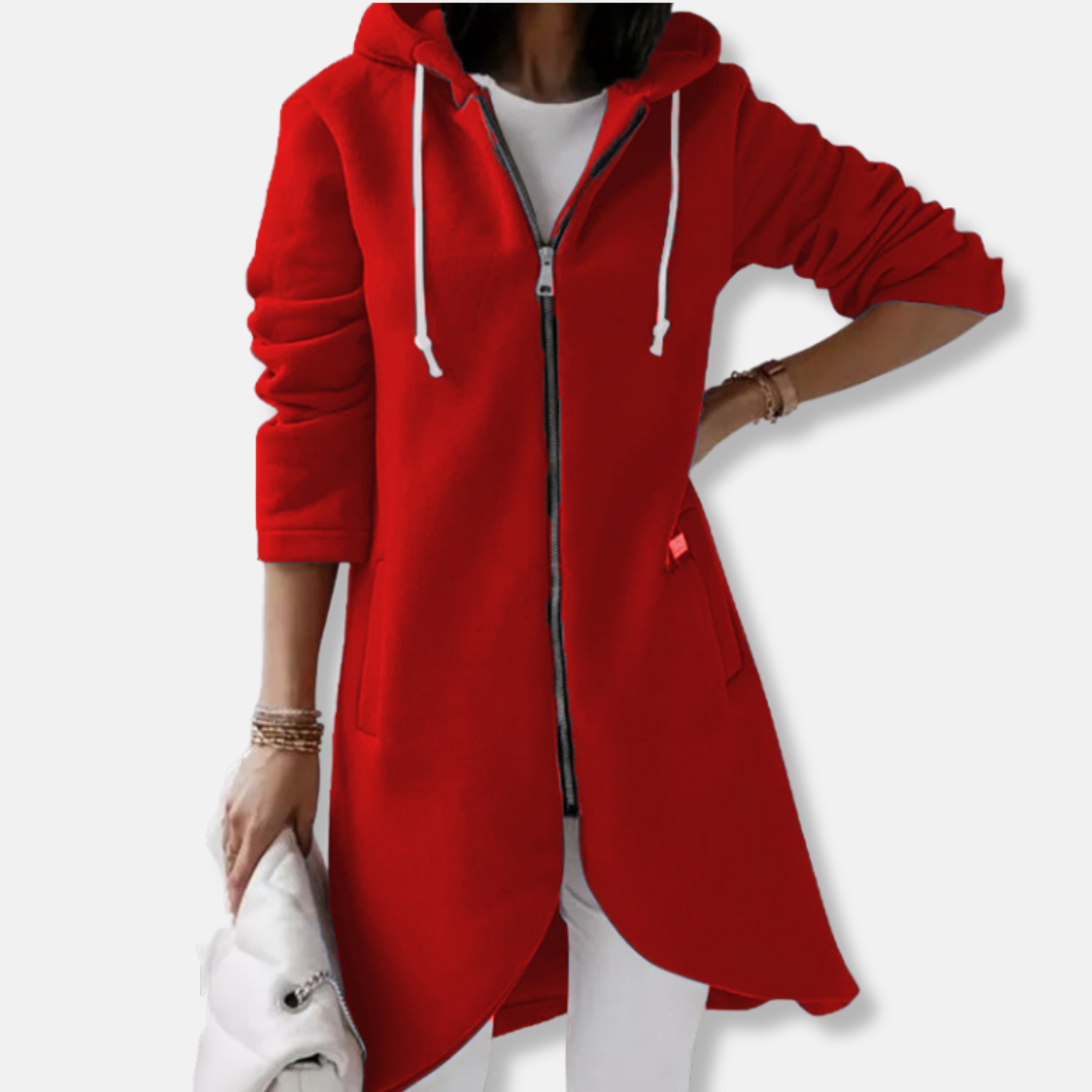 Damen Sweatshirtjacke Lässig Kapuze Baumwollmischung Mittellang