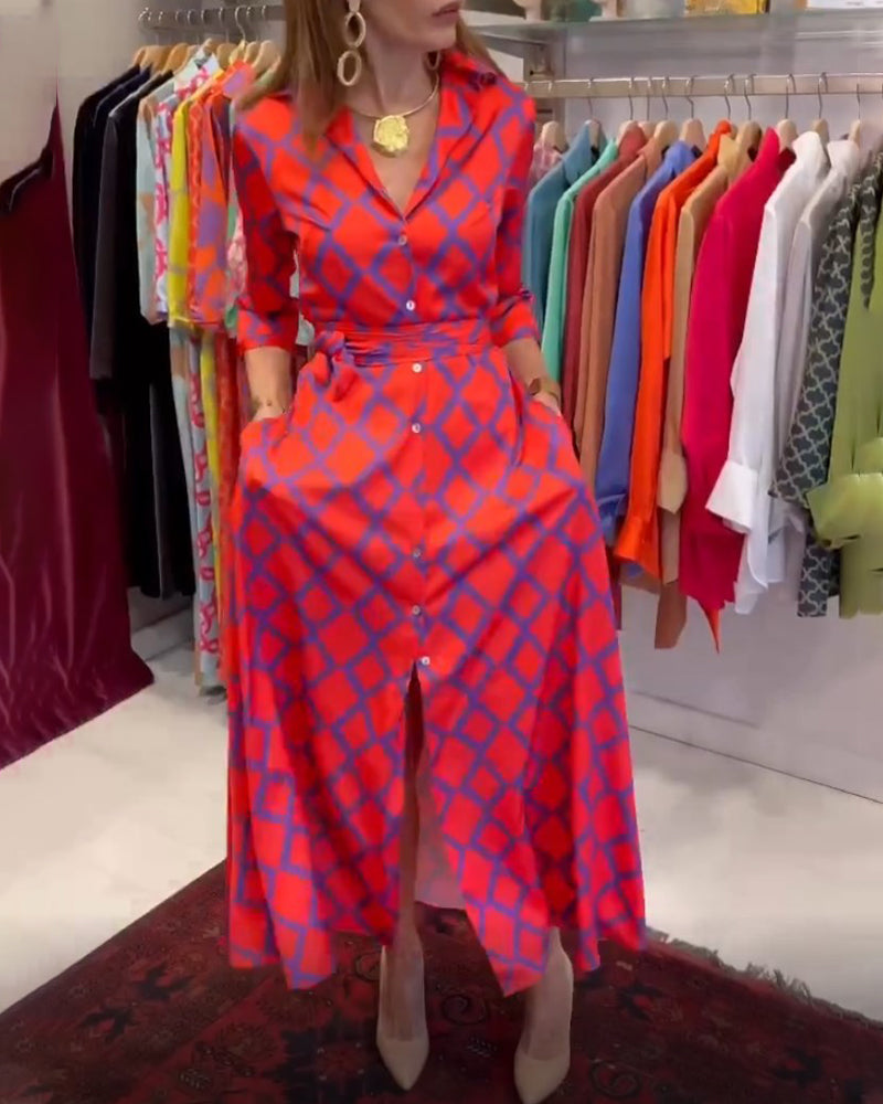 Damen Hemdkleid V-Ausschnitt 3/4 Ärmel