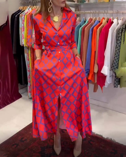 Damen Hemdkleid V-Ausschnitt 3/4 Ärmel