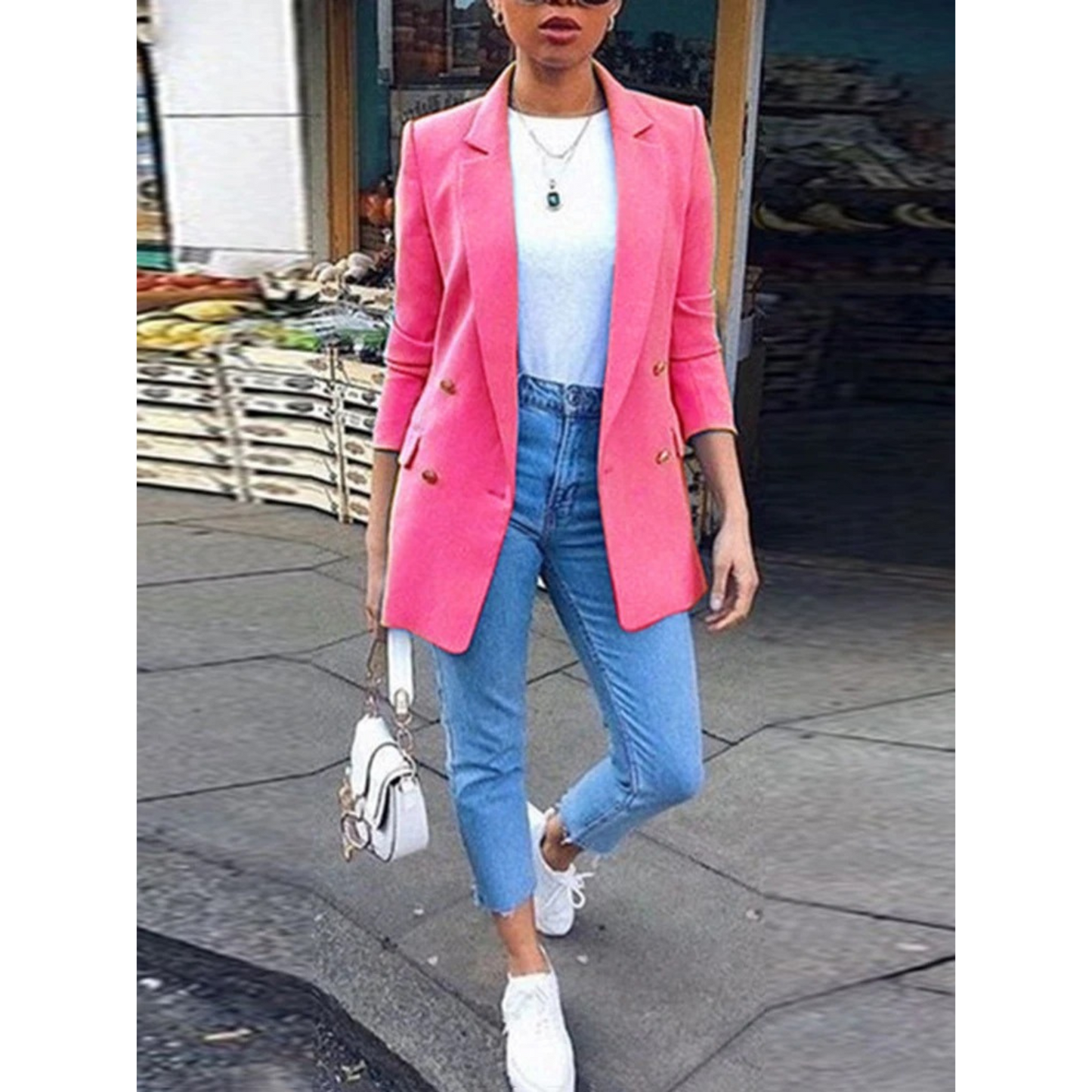 Eveloria Damen Blazer Mittellang Einfarbig