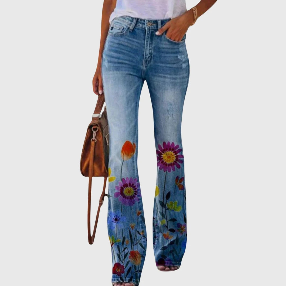 Damen Enge Jeans Blumenbedruckt