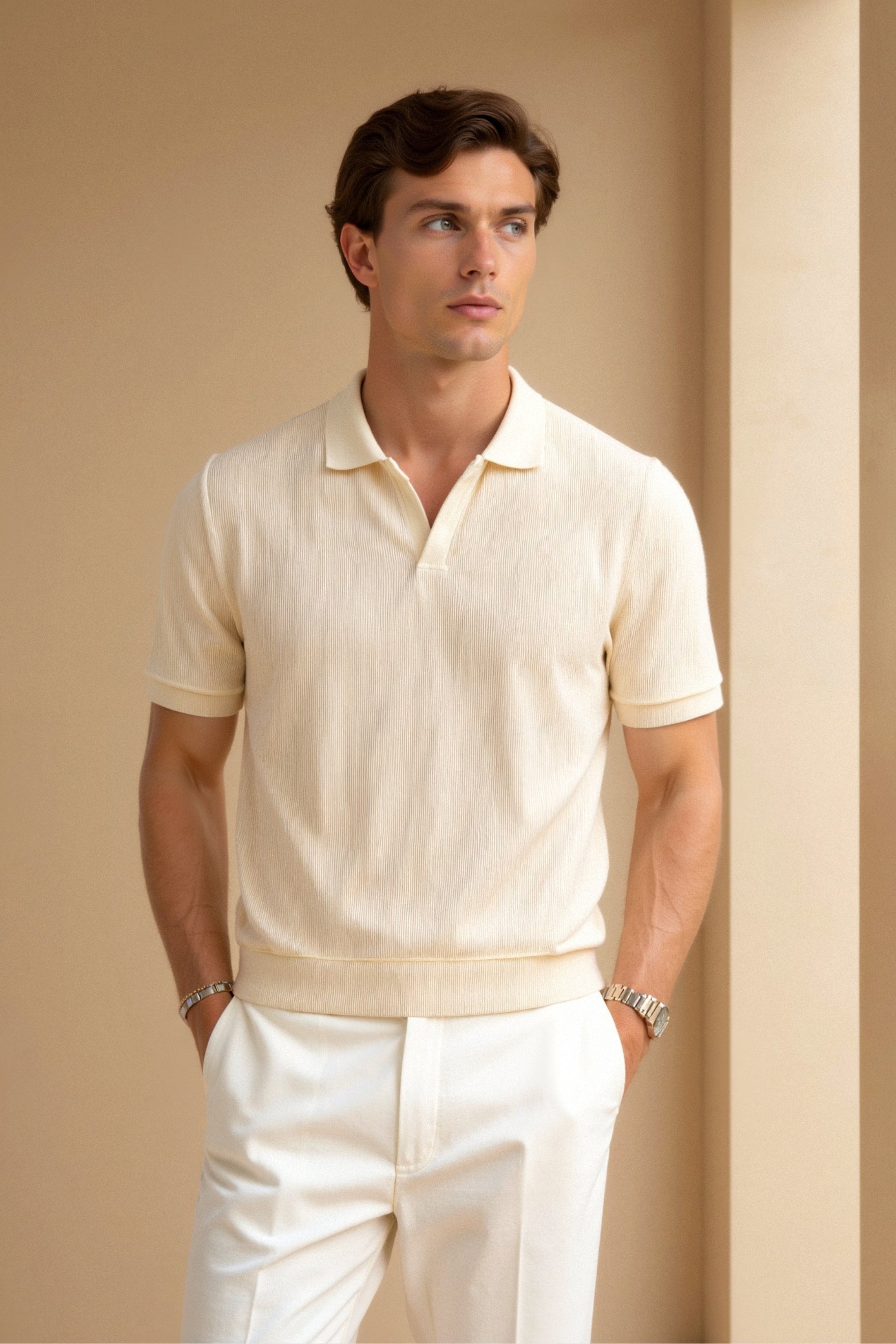 Herren Poloshirt Beige Elegantes Baumwollshirt - Norvielle