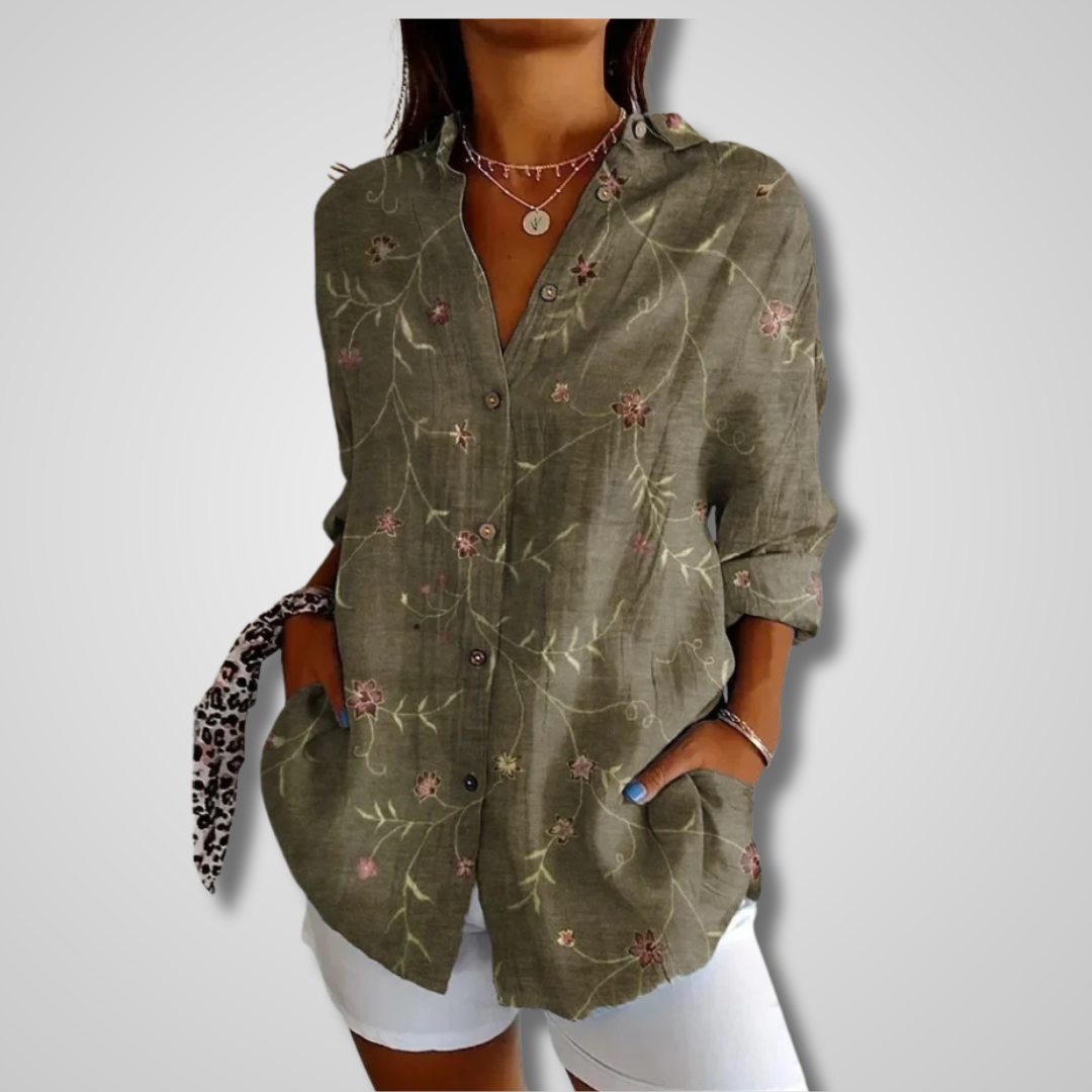 Damen Sommerhemd Lässig Vintage-Style Baumwolle Weiß