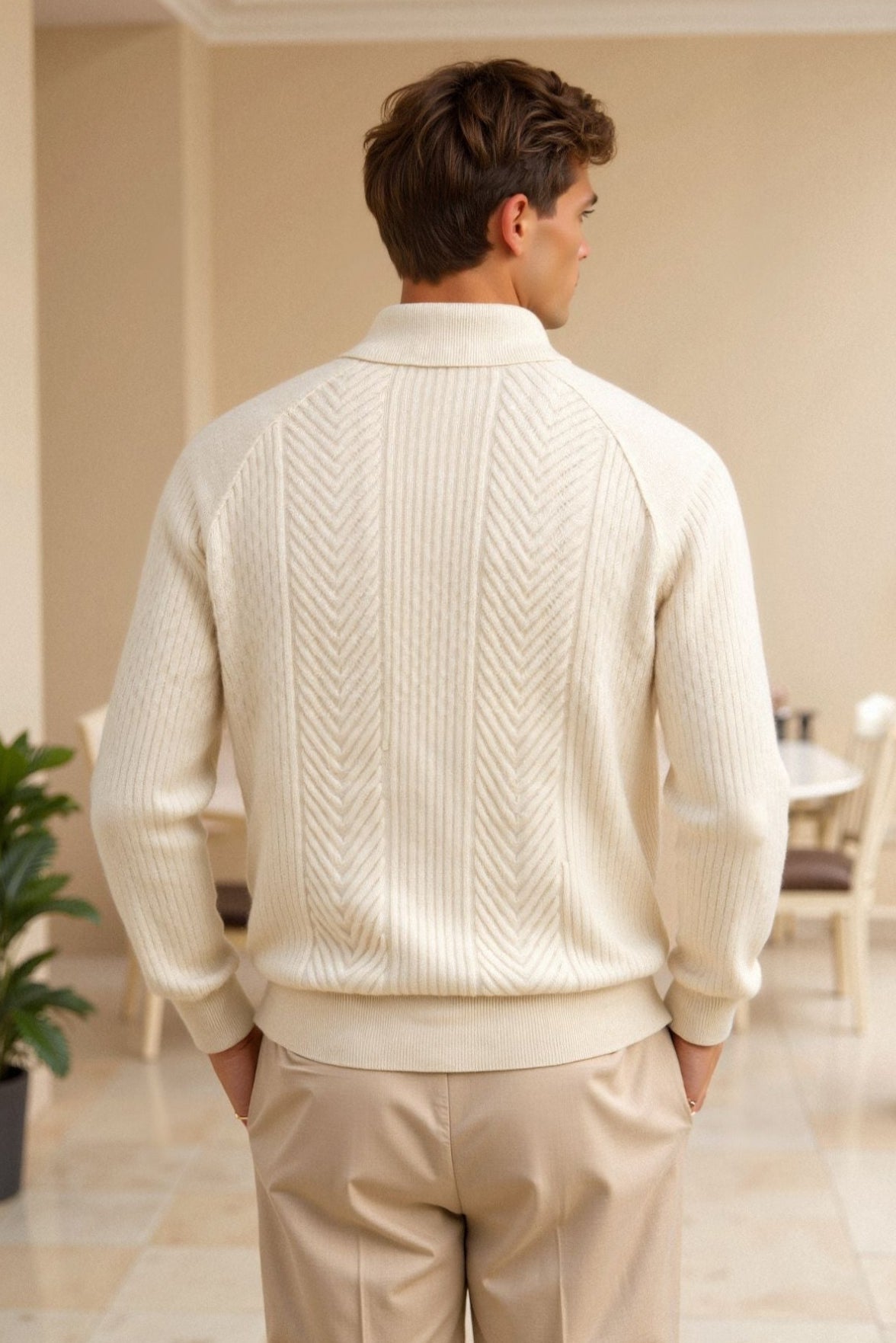 Klassischer Zopfstrick Pullover Damen Polokragen