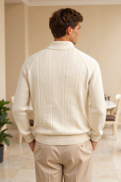 Klassischer Zopfstrick Pullover Damen Polokragen