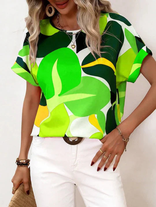 Eveloria Damen Kurzarm Bluse Bedruckt