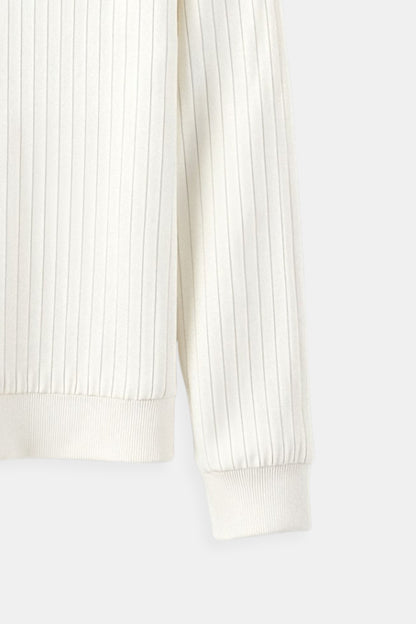 Herren Feinripp Langarmshirt Minimalistisch Weiß