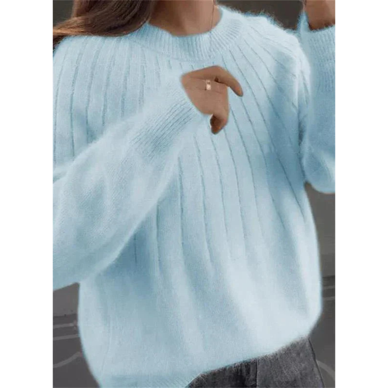Eveloria Damen Strickpullover Kaschmirweich Rippmuster