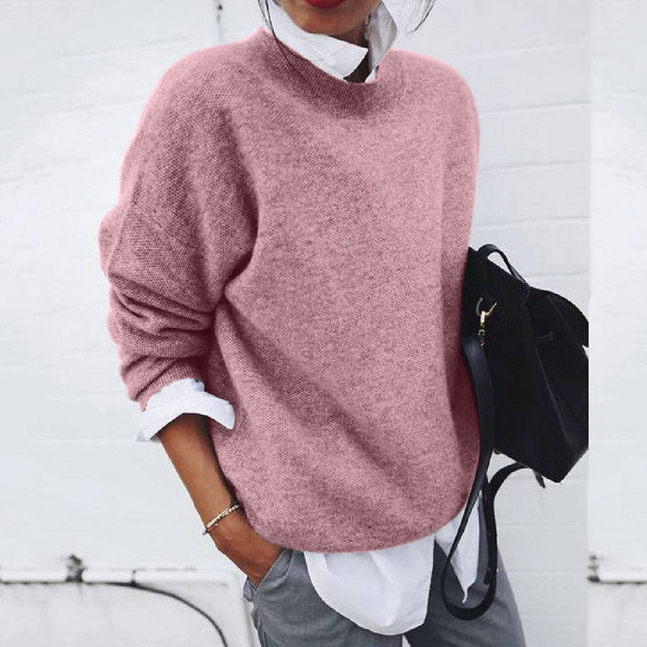 Damen Strickpullover Rundhals Einfarbig Warm