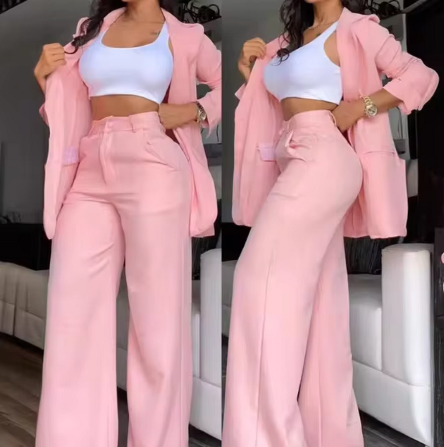 Eveloria Damen Blazer-Hosen-Set Langärmlig