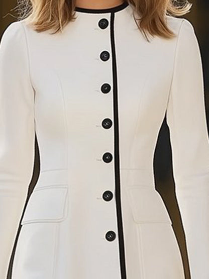 Damen Etuikleid Langarm Knöpfe Kontrastdetails Elegantes