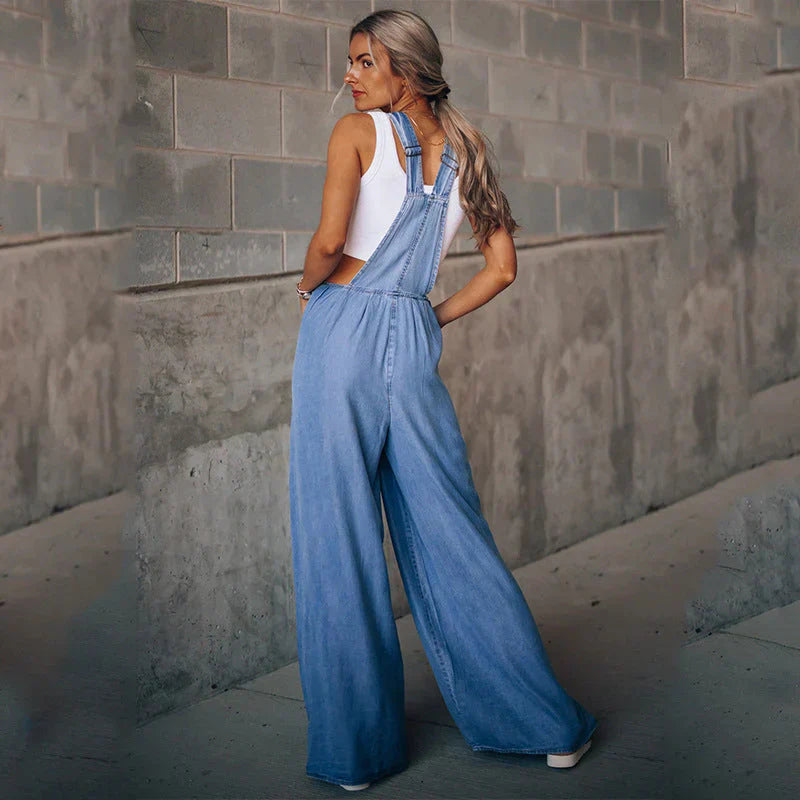 Eveloria Damen Denim-Overall Armlos Trendig Blau