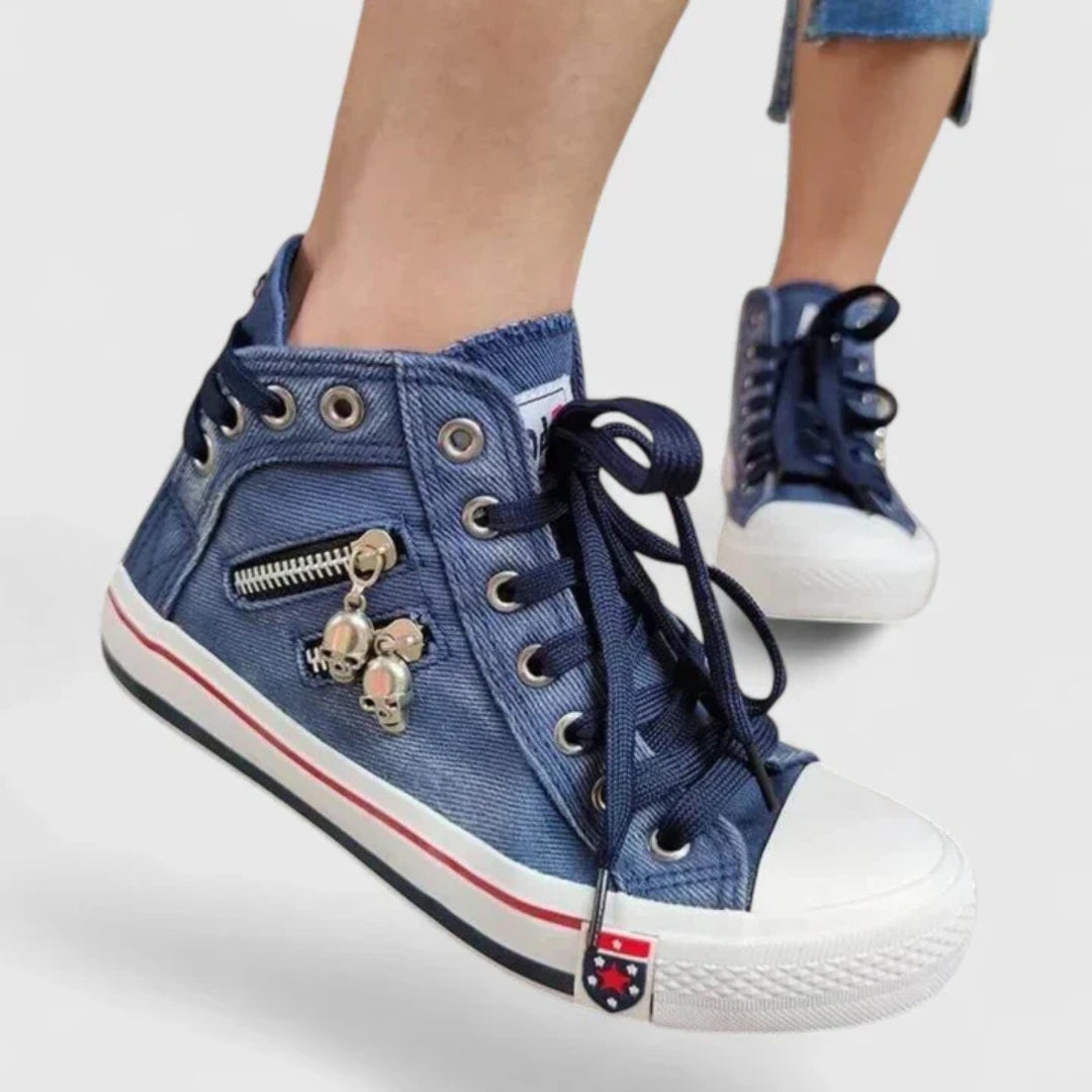 Damen Sneaker Hochgeschnittene Denim Schuhe Blau