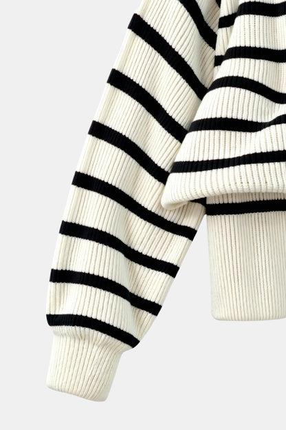 Damen Pullover Streifen Reißverschlusskragen