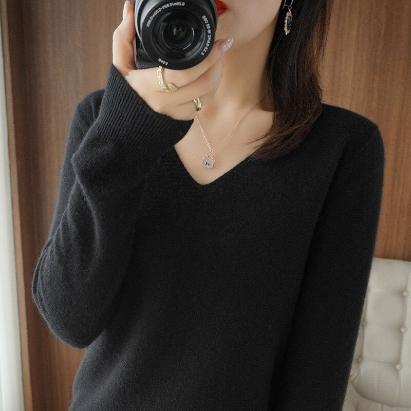 Eveloria Damen V-Ausschnitt Pullover