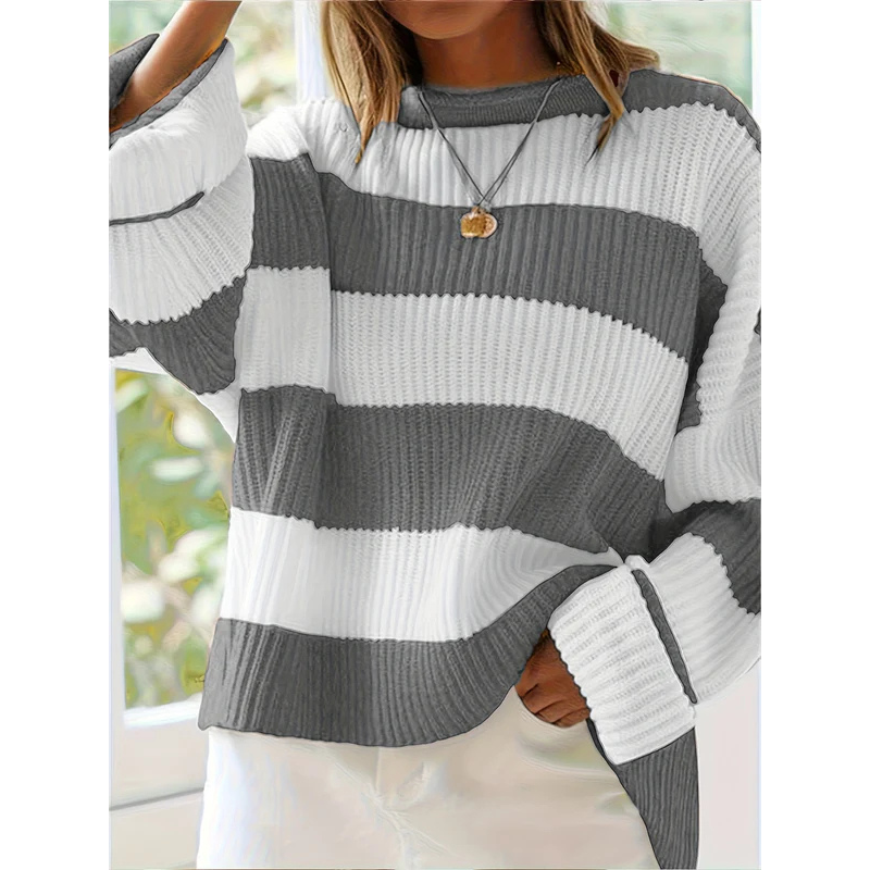 Eveloria Damen Oversize Pullover Gestreift