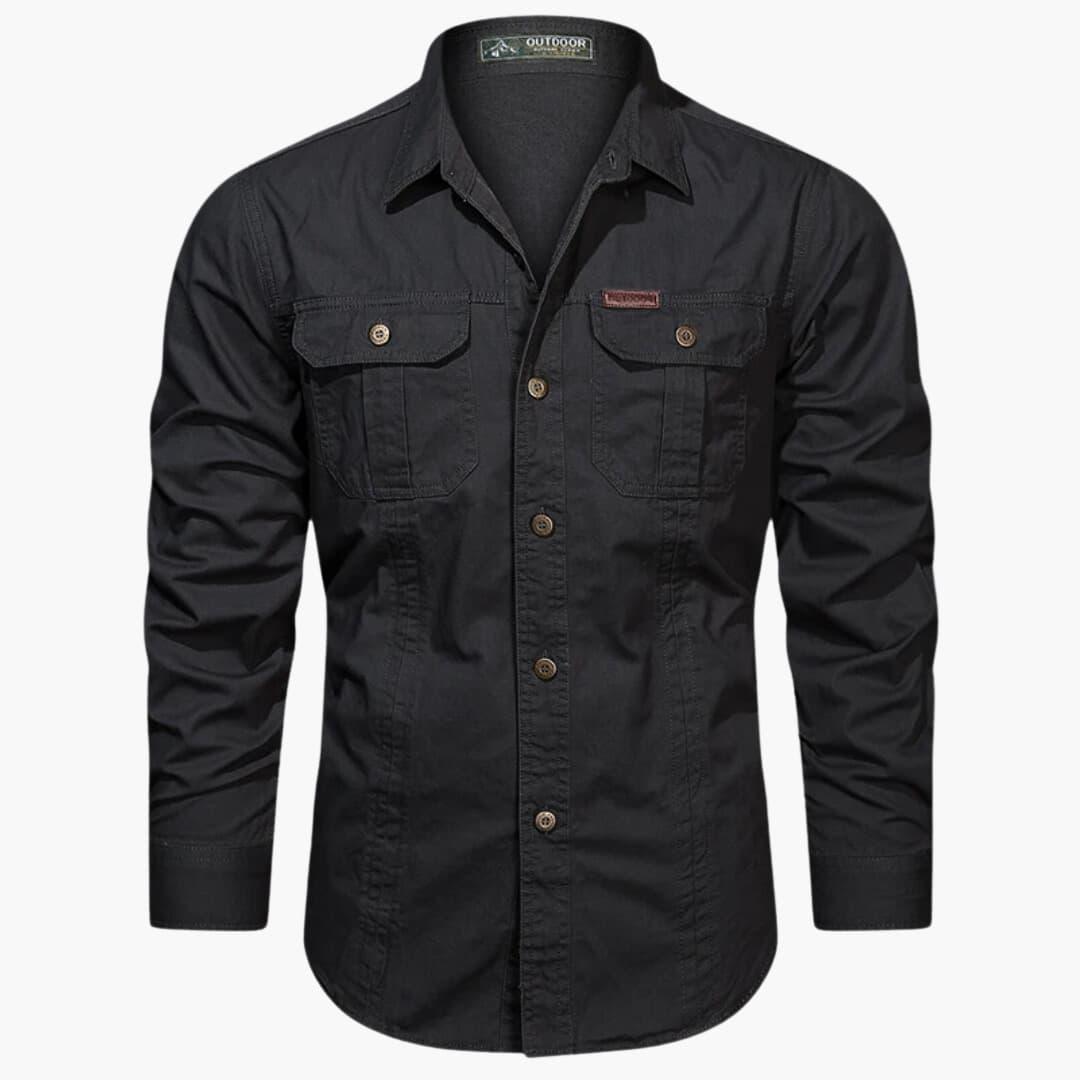 Herren Langarmhemd Cargo Baumwolle Beige