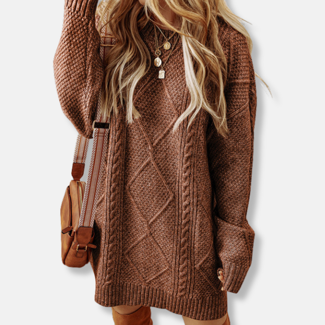 Eveloria Damen Sweatshirt Kabelstrick Lockere Passform Knielang