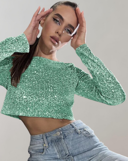 Eveloria Damen Pailletten Crop