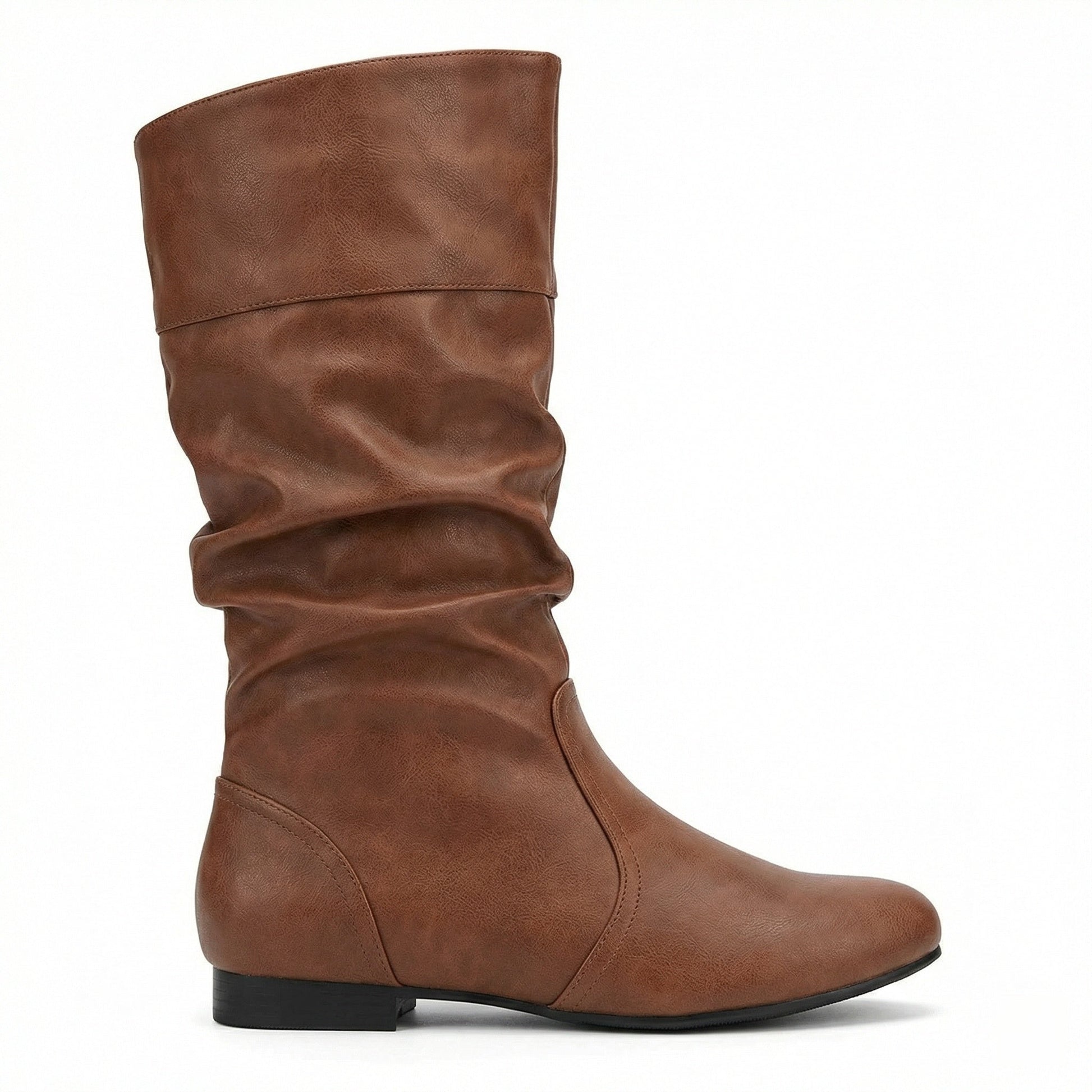 Eveloria Damen Flache Stiefel Bis Zum Knie Faltenleder Schwarz - Eveloria