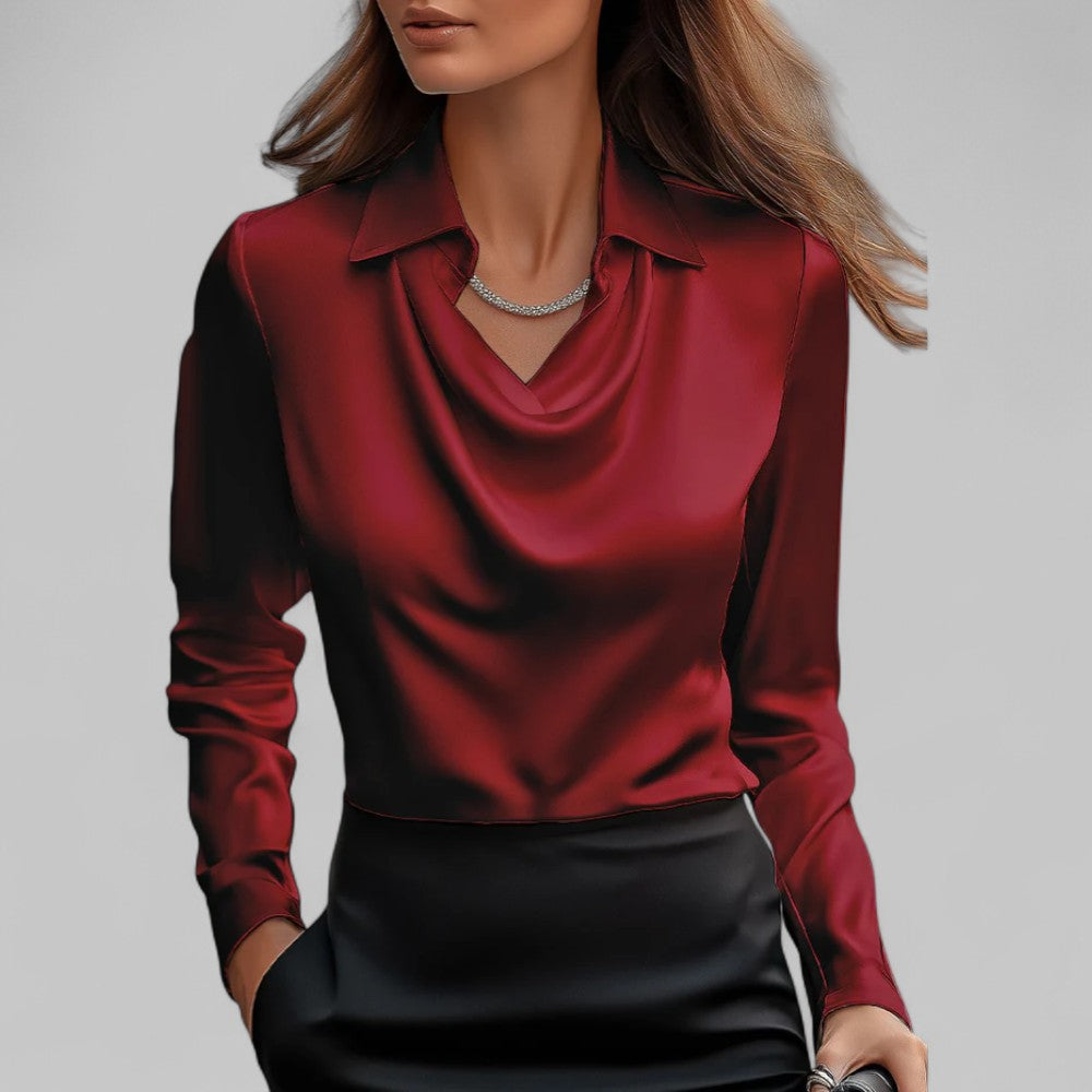 Elegante Damen Satinbluse Wasserfallausschnitt