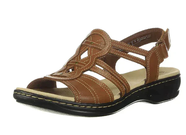 Eveloria Damen Flache Strandsandalen Bequem Leder Braun