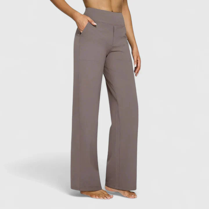 Damen Loungehose Weite Bein Stretchbund Schwarz - Eveloria