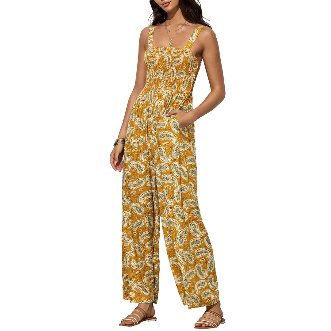 Damen Jumpsuit Blumenmuster Weites Bein Elegante Farbe
