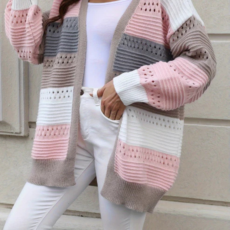 Damen Cardigan Gestreift Lockere Passform