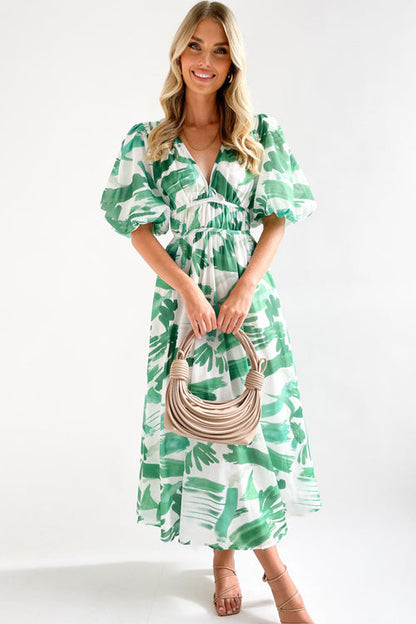 Eveloria Damen Maxi Kleid Puffärmel mit Liebe-Print