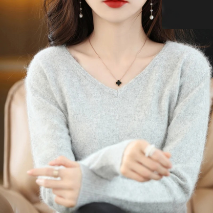 Damen Pullover V-Ausschnitt Leichter Weicher Strick