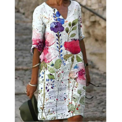 Damen Langarm Shift Kleid Abstraktes Muster