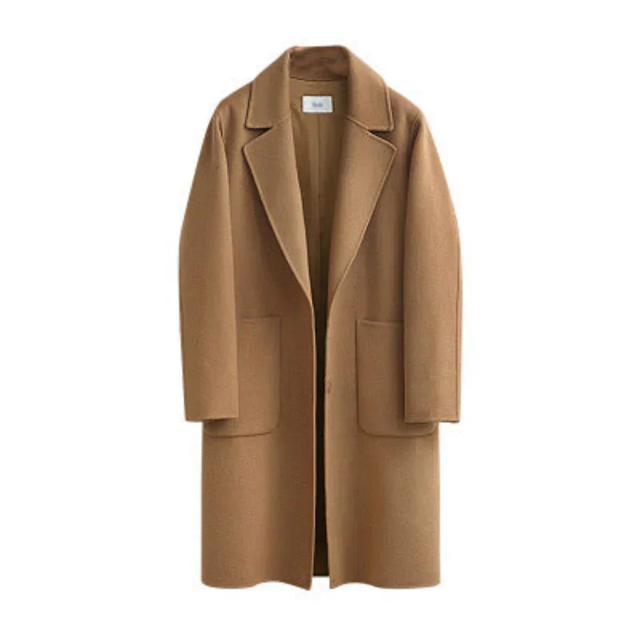 Damen Trenchcoat Wollmischung Lässig Lang Revers-Taschen