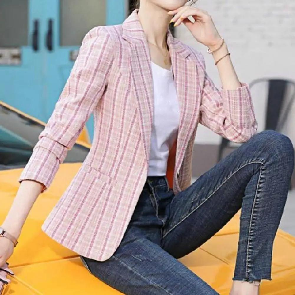 Damen Blazer Ein-Knopf-Design Büro Beige