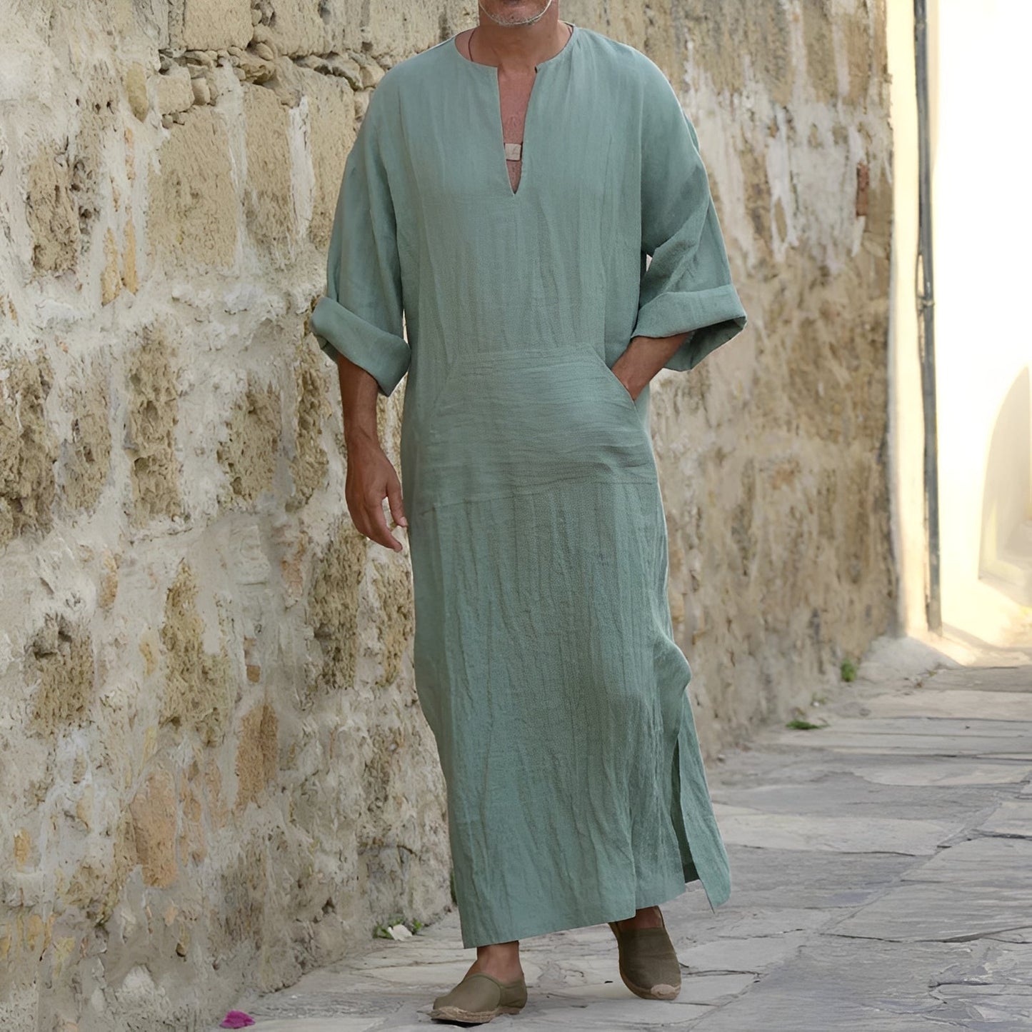 Herren Hemdkleid Langes Minimalistisches Kleid Mit Seitenschlitz