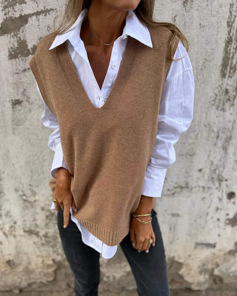 Damen Strick-Weste V-Ausschnitt Elegantes Design - Eveloria