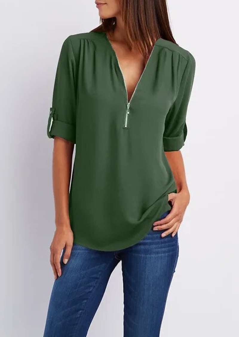 Eveloria Damen Chiffonbluse Mit Reißverschluss