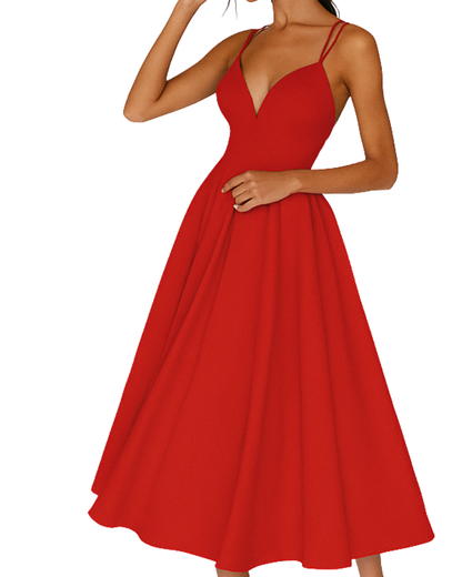 Damen Träger Midi Kleid Hochzeitsgäste
