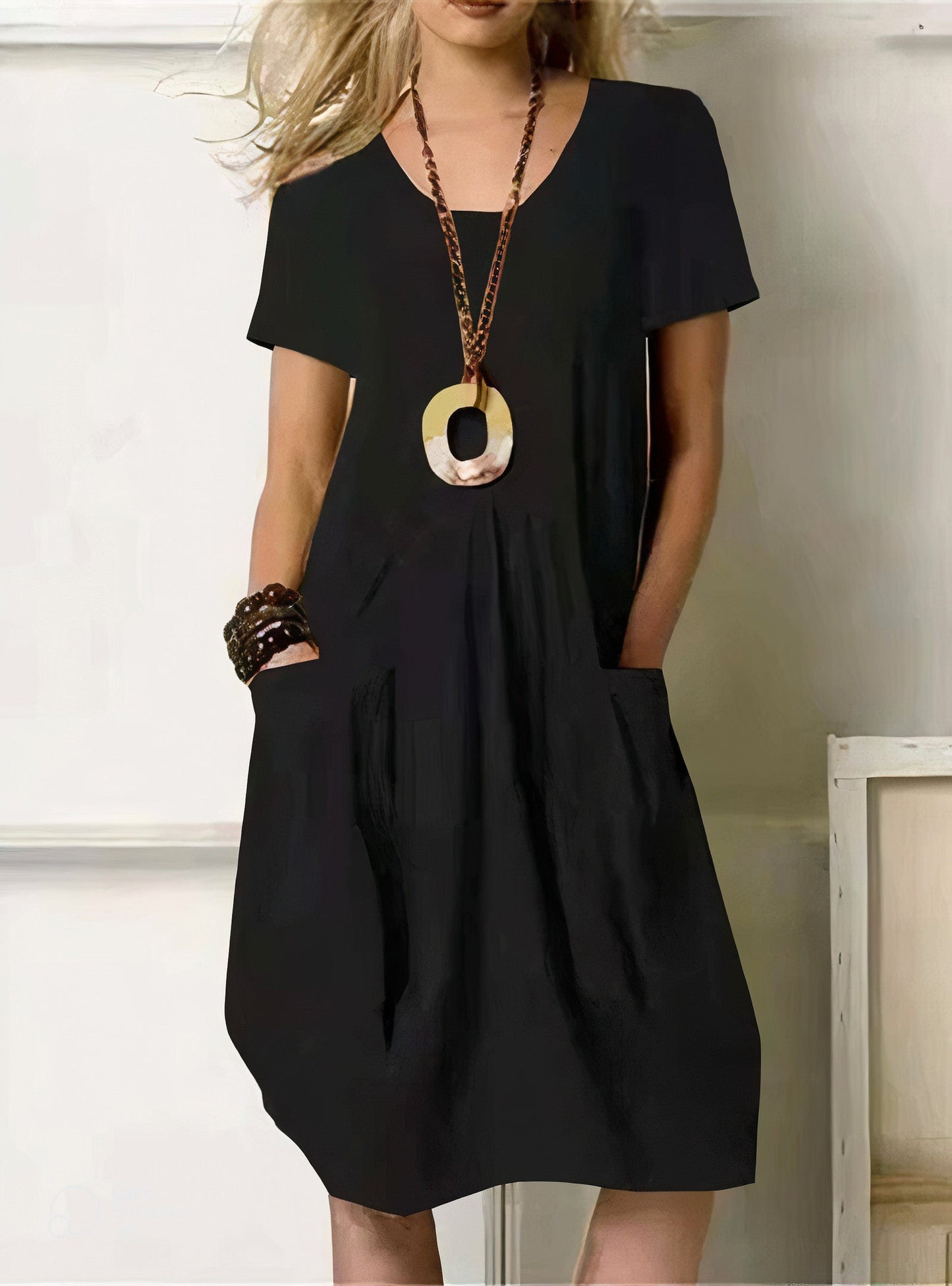 Eveloria Damen Midi-Kleid Bauchbedeckend Mit Taschen