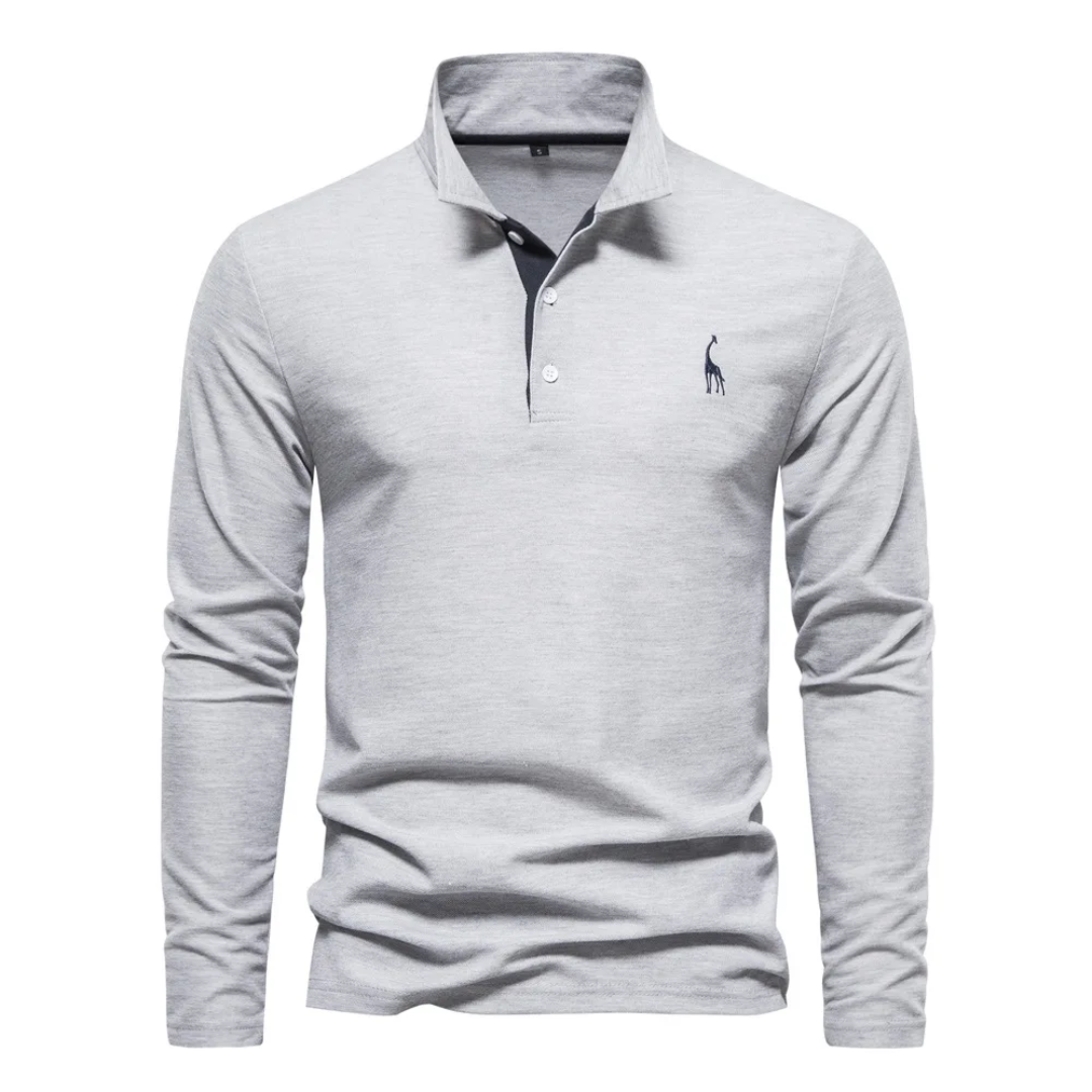 Herren Langarm Polo-Shirt Baumwolle Lässig Weiß