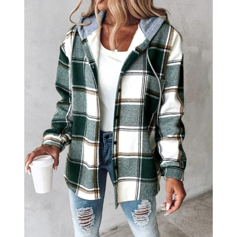 Eveloria Damen Hoodie Kariert Mit Knopfverschluss