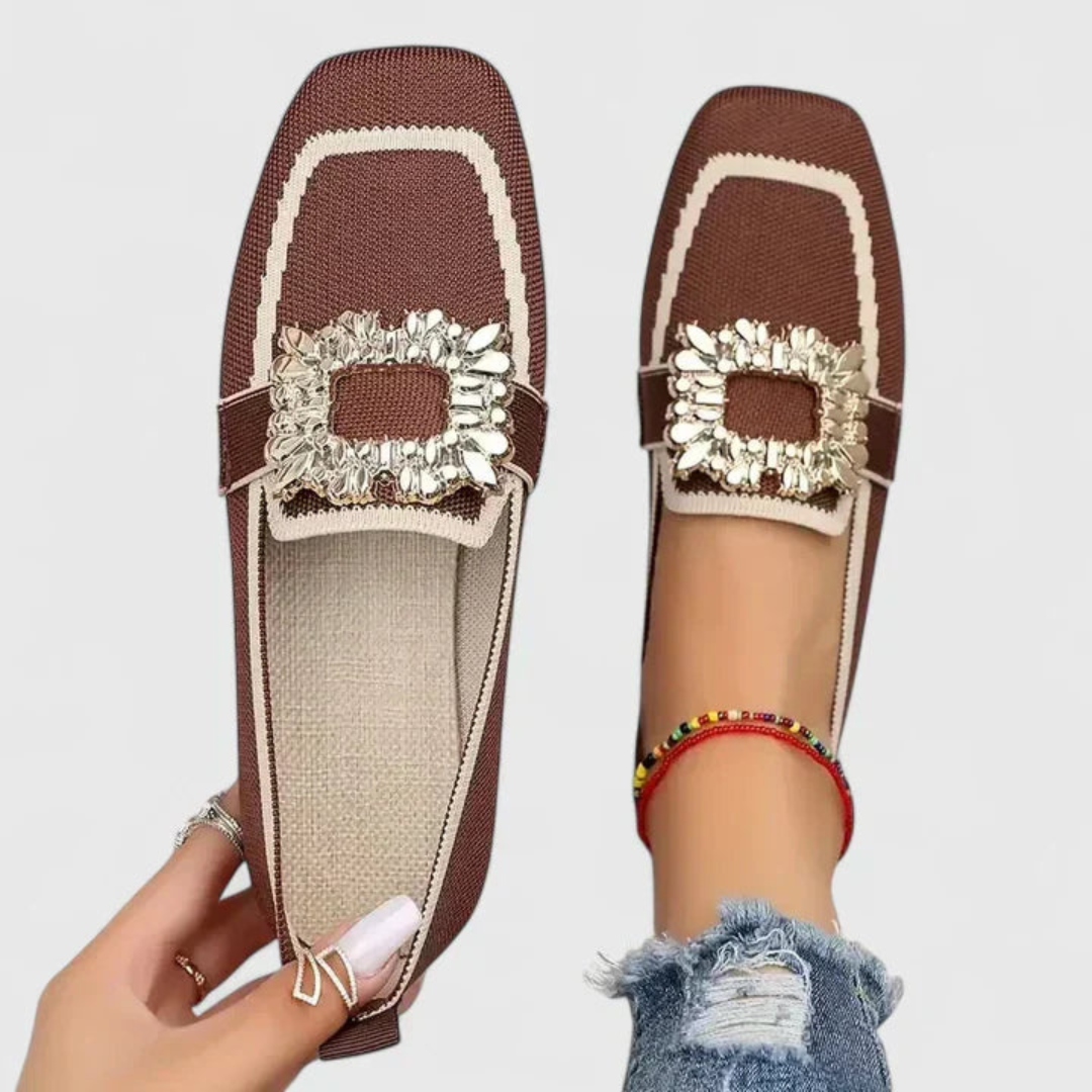 Damen Slip-On Loafer Kristallschnalle Schuhe