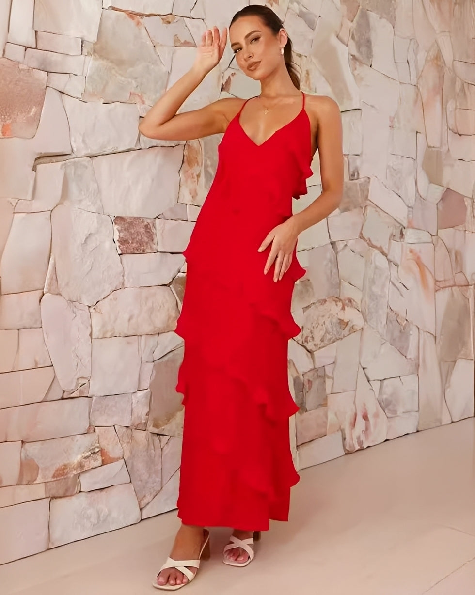 Damen Maxi-Kleid Neckholder Elegantes Festkleid