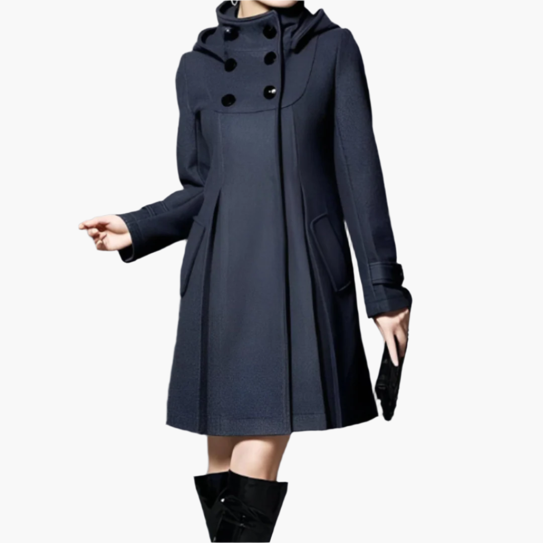 Damen Kapuzenmantel Elegant Button-Up