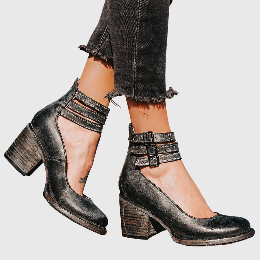 Damen Blockabsatz Stiefel Schnallenriemen