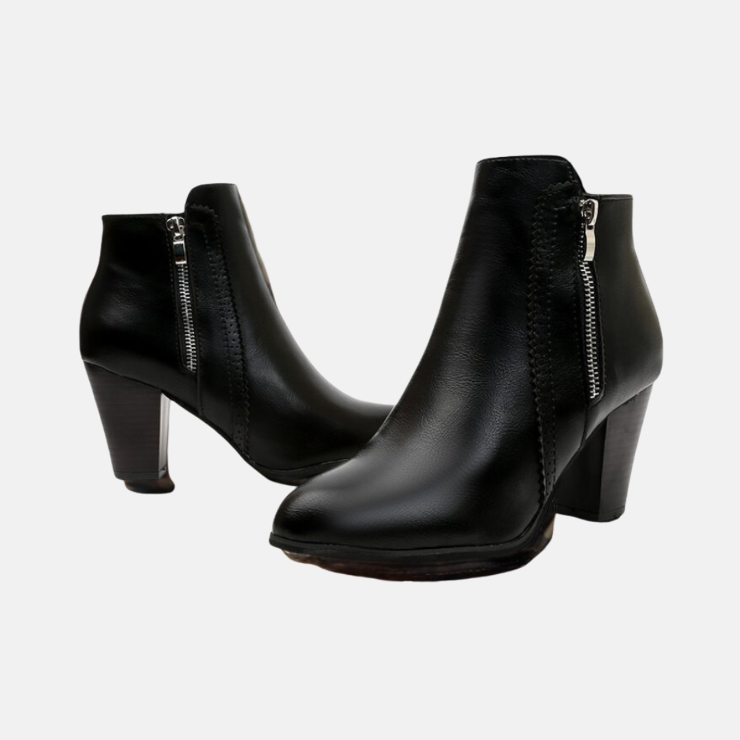 Damen Stiefeletten Kunstleder Mandelform Reißverschluss Schwarz - Eveloria