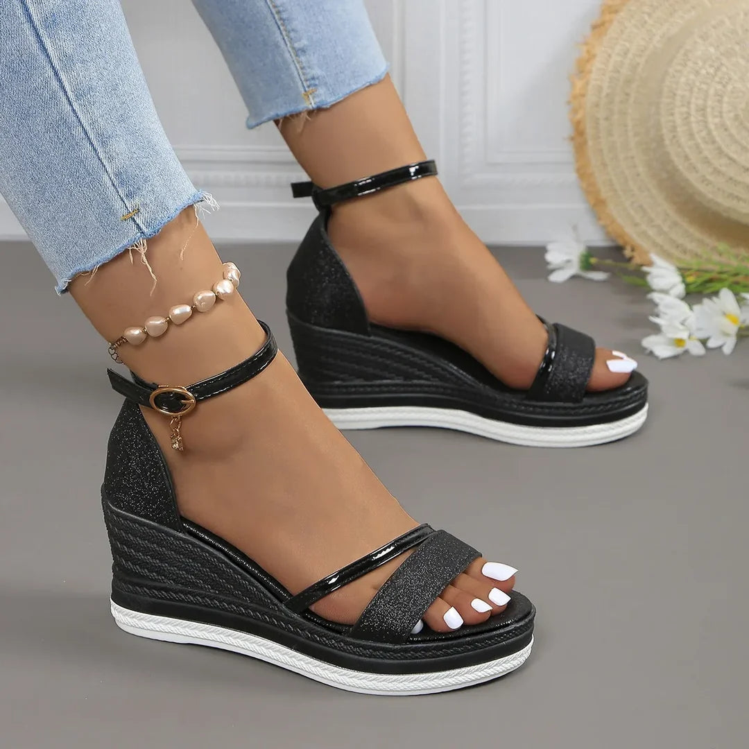 Damen Keilabsatz Sandalen Plattform Riemen